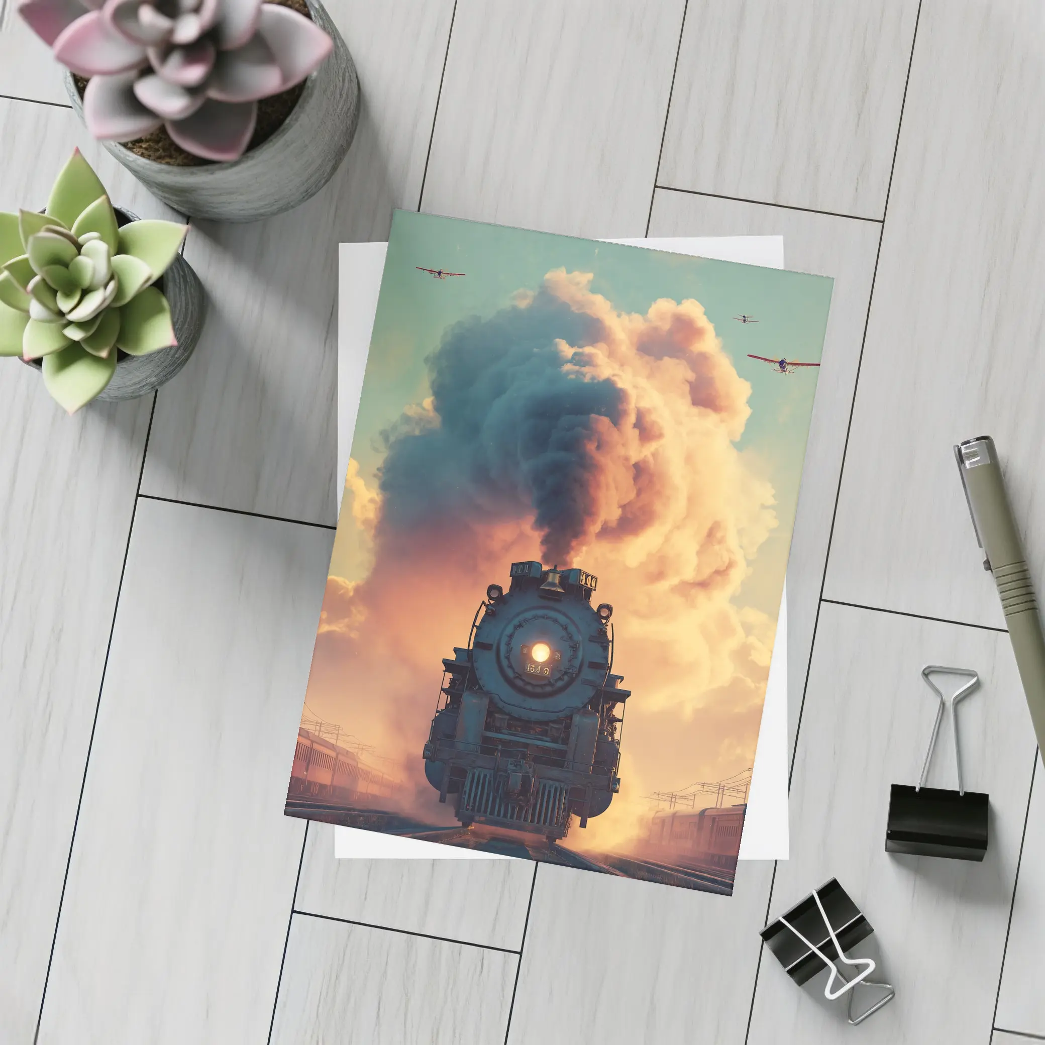 Steam Locomotive Billowing Smoke Dramatic Sky – Postcards