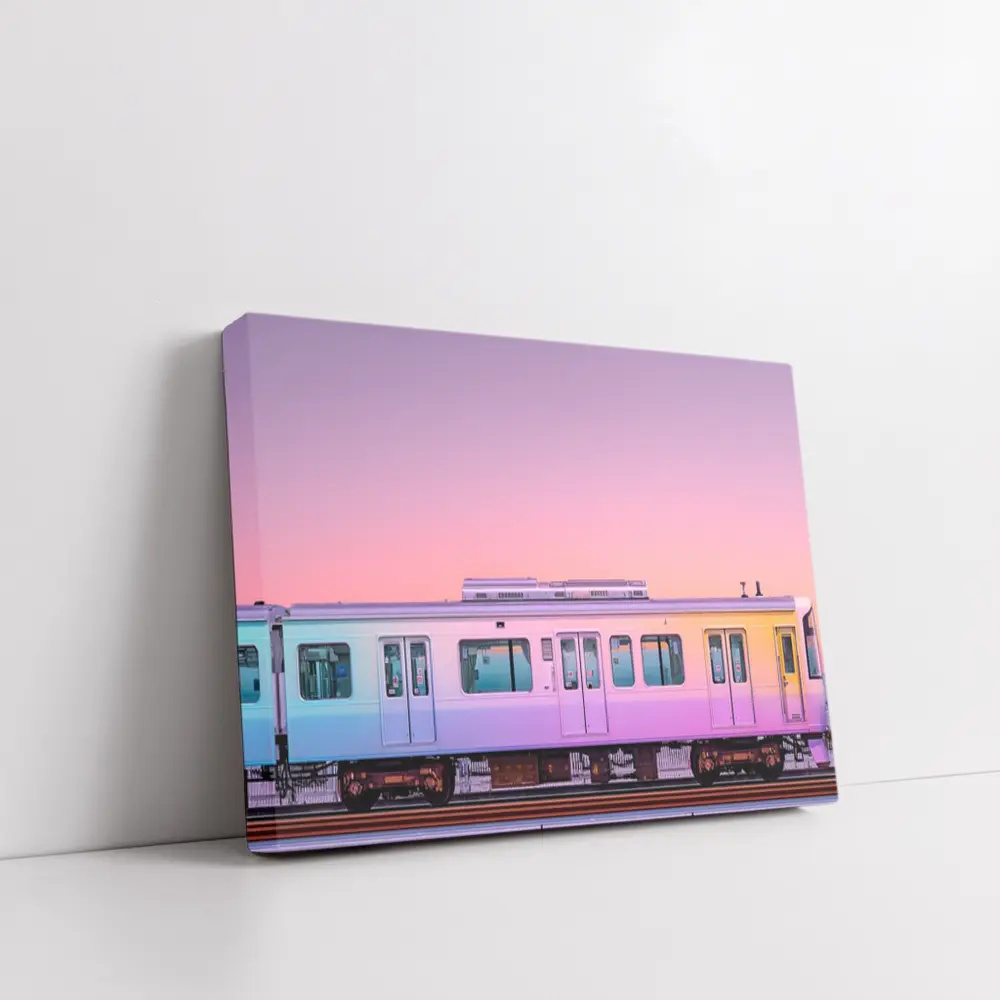 Pastel Train at Pink Sunset Sky – Wall Art