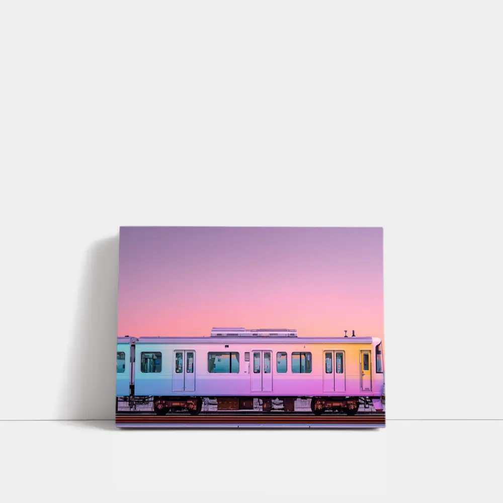 Pastel Train at Pink Sunset Sky – Wall Art
