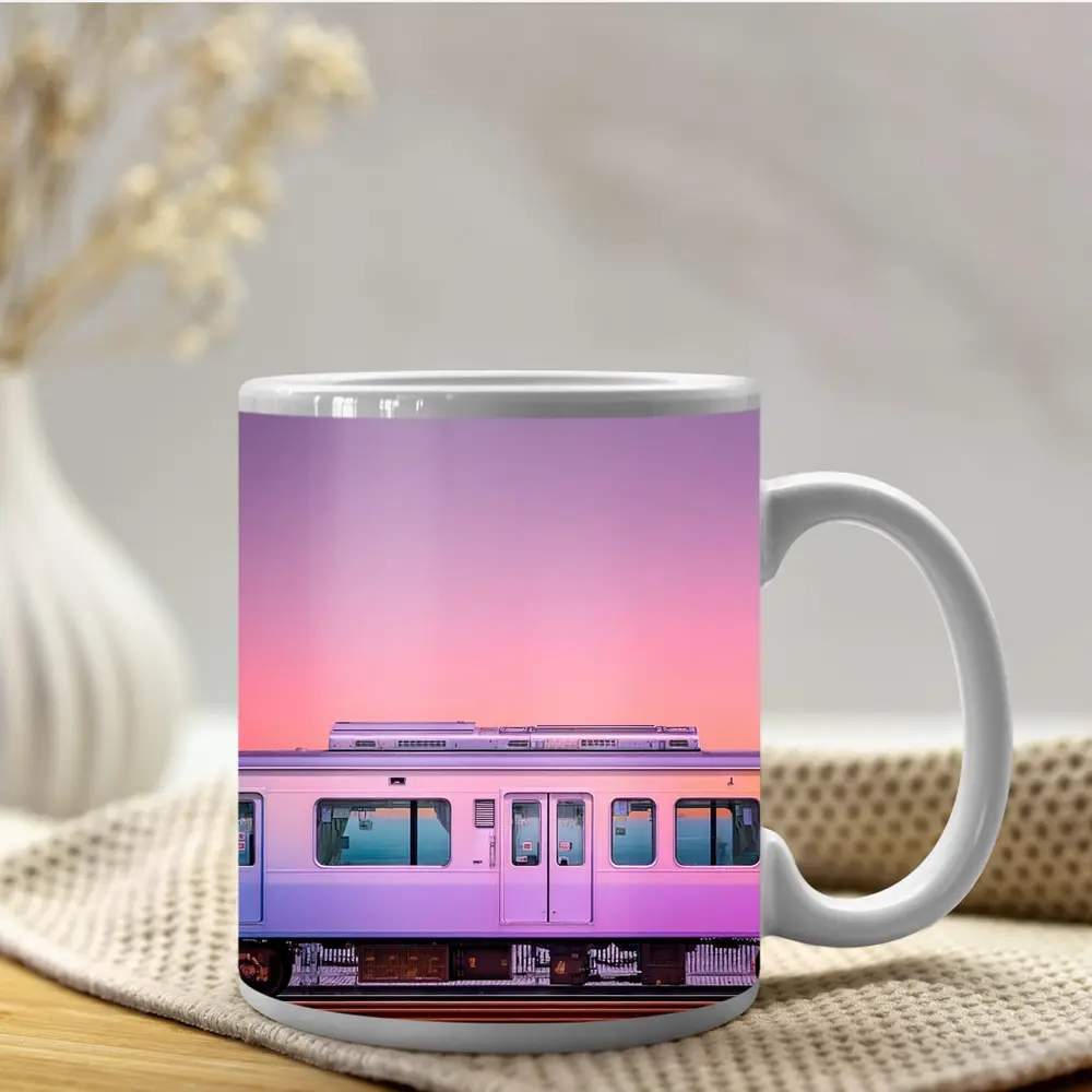 Pastel Train at Pink Sunset Sky – Mugs