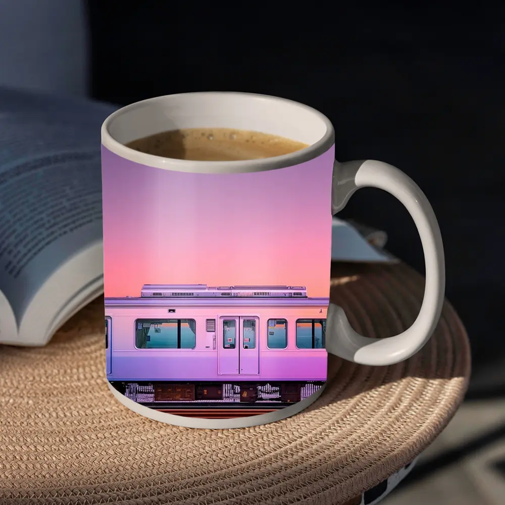 Pastel Train at Pink Sunset Sky – Mugs