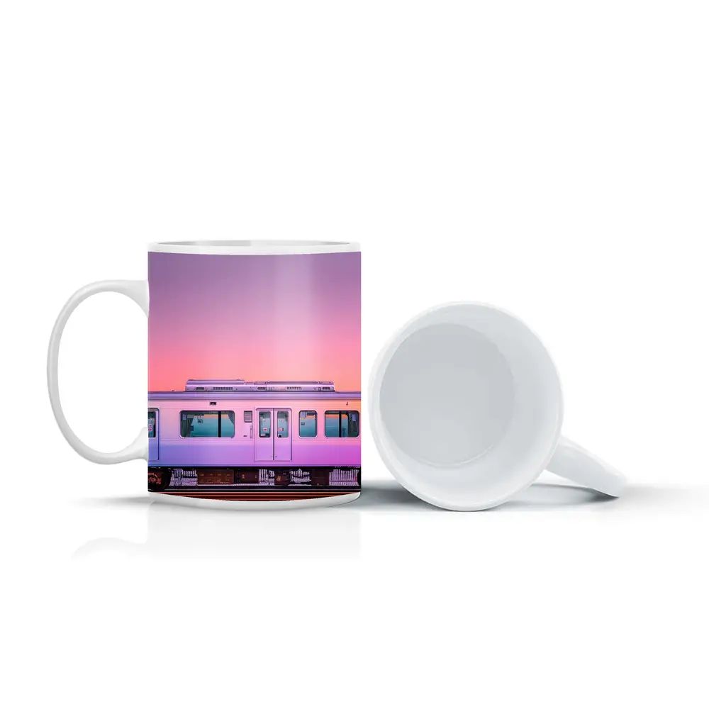 Pastel Train at Pink Sunset Sky – Mugs