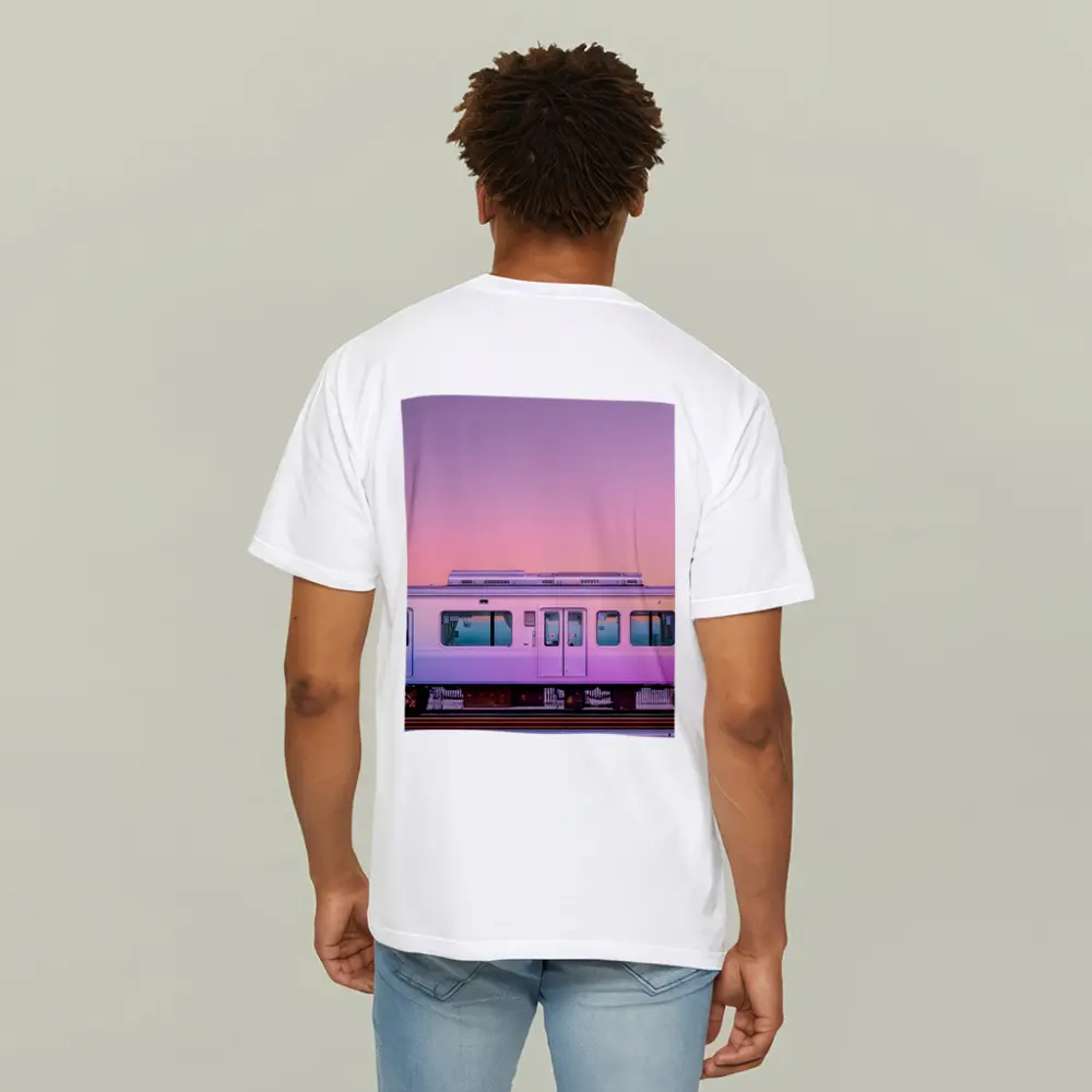 Pastel Train at Pink Sunset Sky – T-Shirts