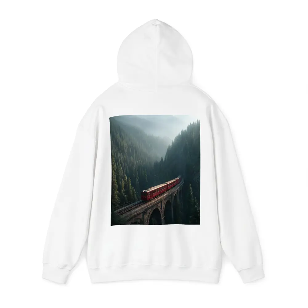 Red Train On Viaduct Misty Mountain Forest – Hoodies