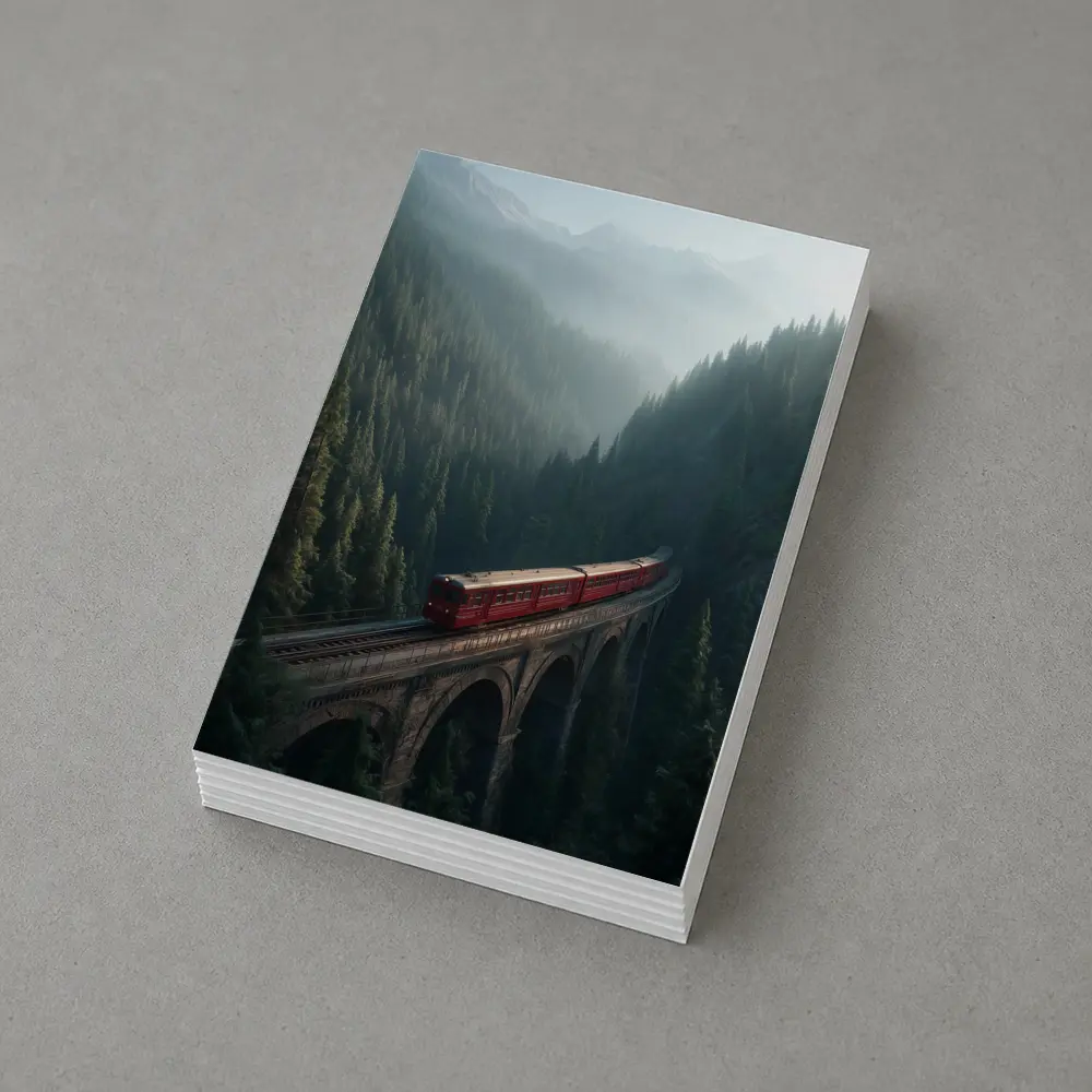 Red Train On Viaduct Misty Mountain Forest – Postcards
