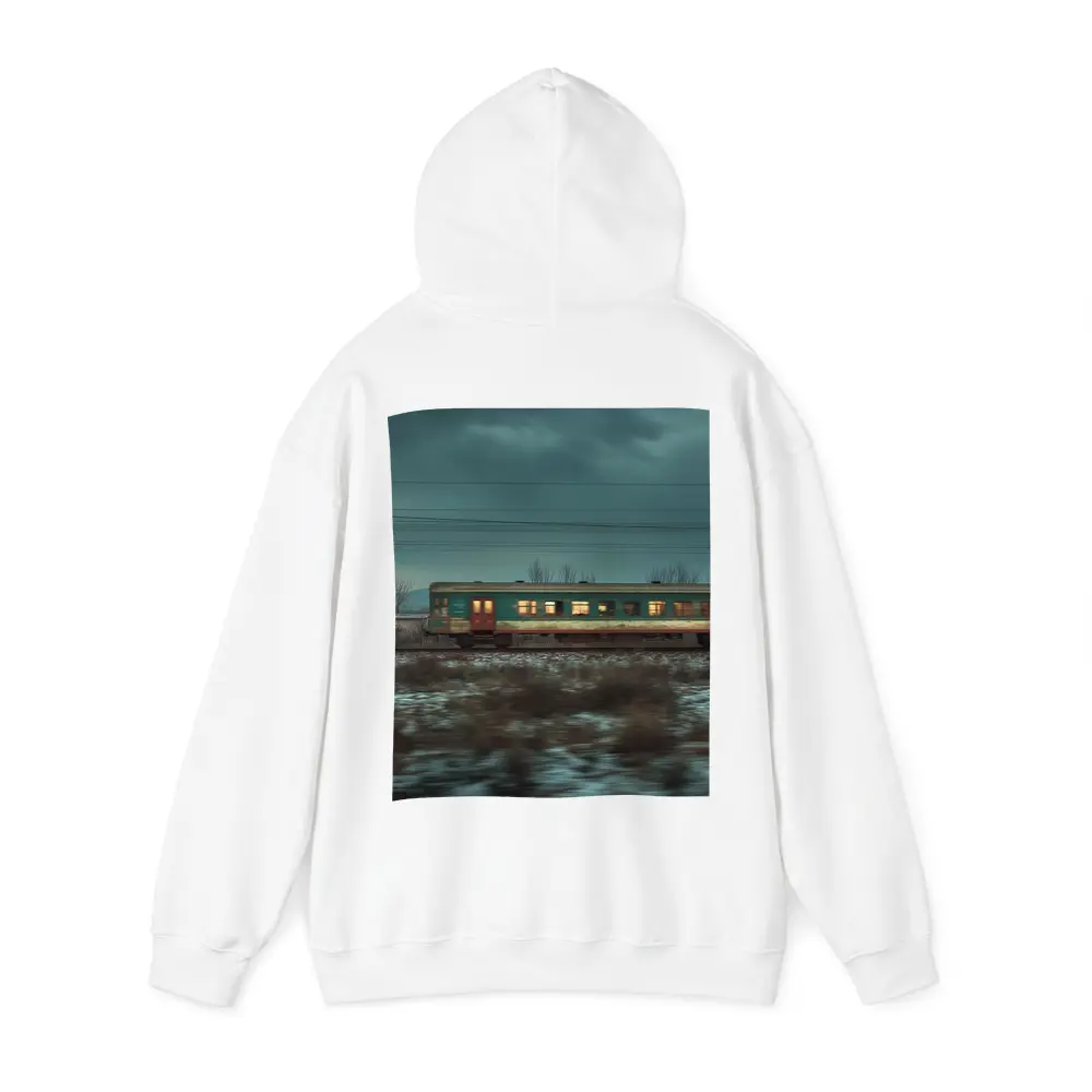 Old Train Moving Through Snowy Winter Landscape – Hoodies