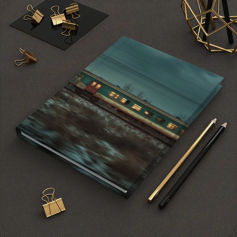 Old Train Moving Through Snowy Winter Landscape – Notebooks