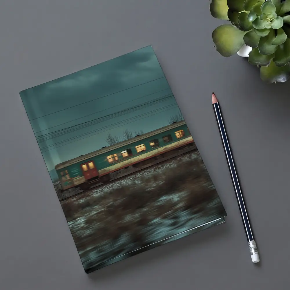 Old Train Moving Through Snowy Winter Landscape – Notebooks
