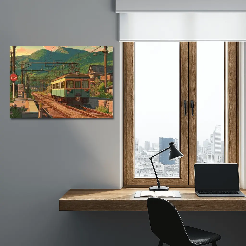 Anime Style Rural Japanese Train Station Scene – Wall Art
