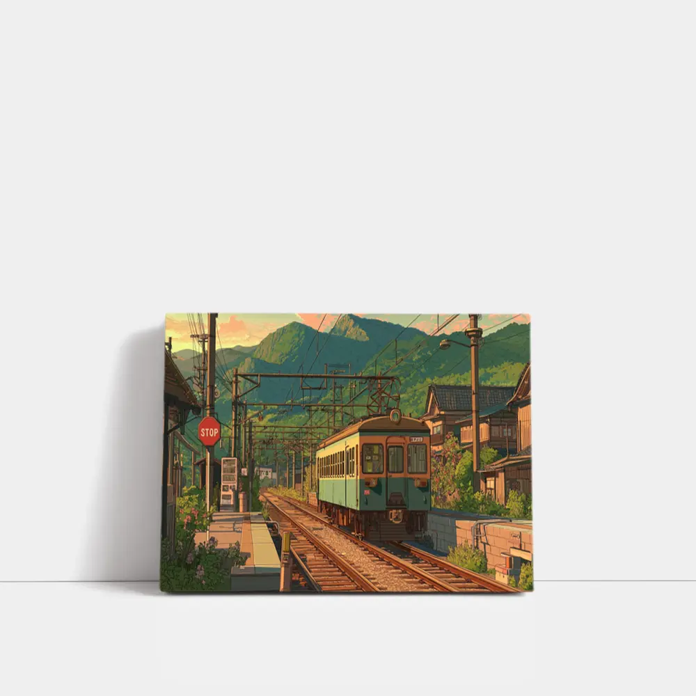 Anime Style Rural Japanese Train Station Scene – Wall Art