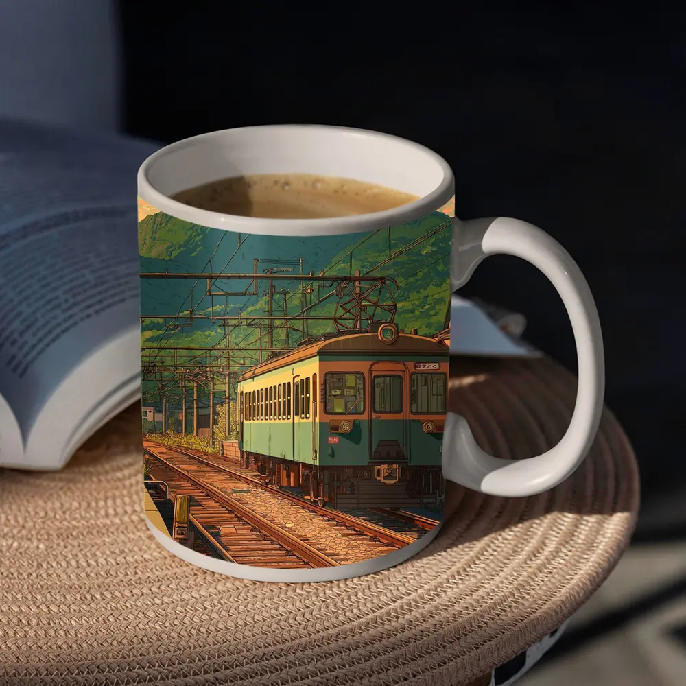 Anime Style Rural Japanese Train Station Scene – Mugs