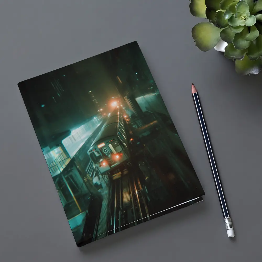 Night Train Arriving At Elevated City Station – Notebooks