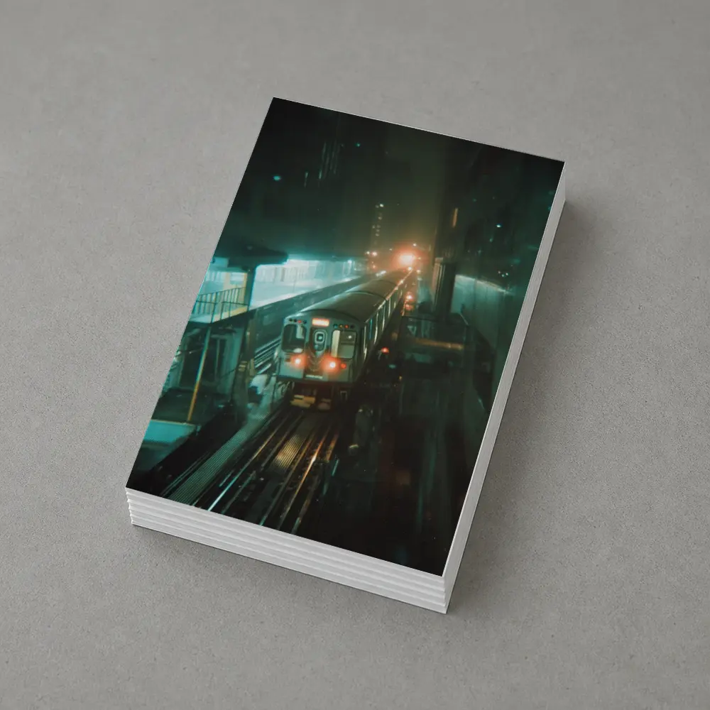 Night Train Arriving At Elevated City Station – Postcards