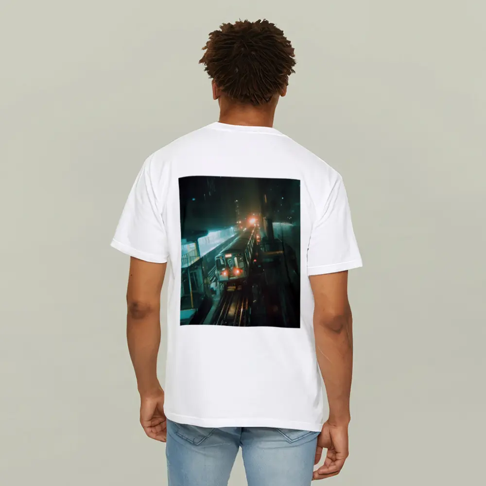 Night Train Arriving At Elevated City Station – T-Shirts