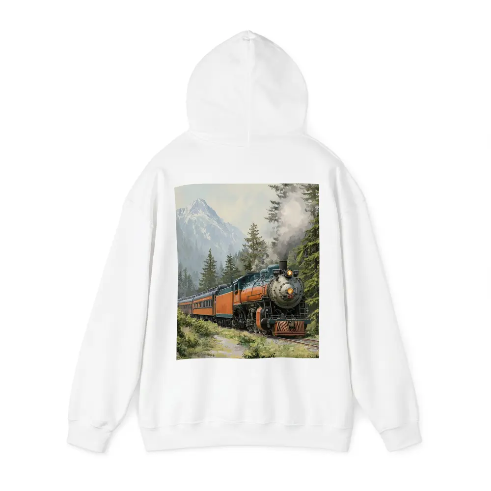 Vintage Steam Train Mountain Forest Illustration – Hoodies