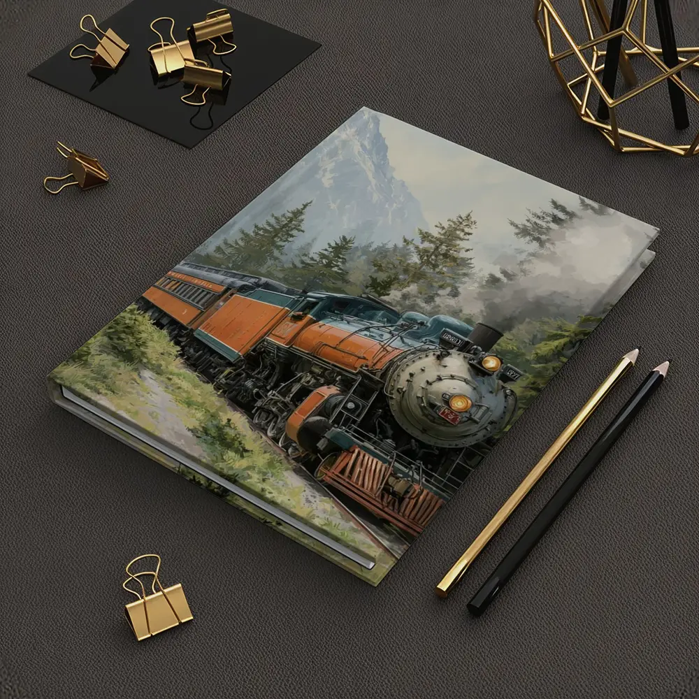 Vintage Steam Train Mountain Forest Illustration – Notebooks