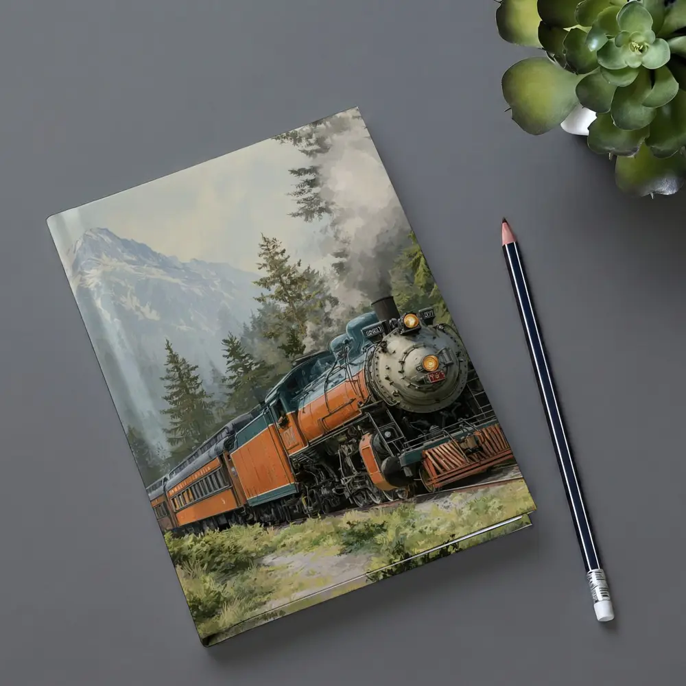Vintage Steam Train Mountain Forest Illustration – Notebooks