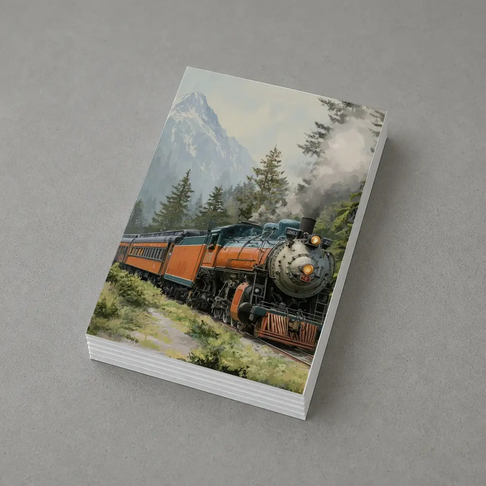Vintage Steam Train Mountain Forest Illustration – Postcards