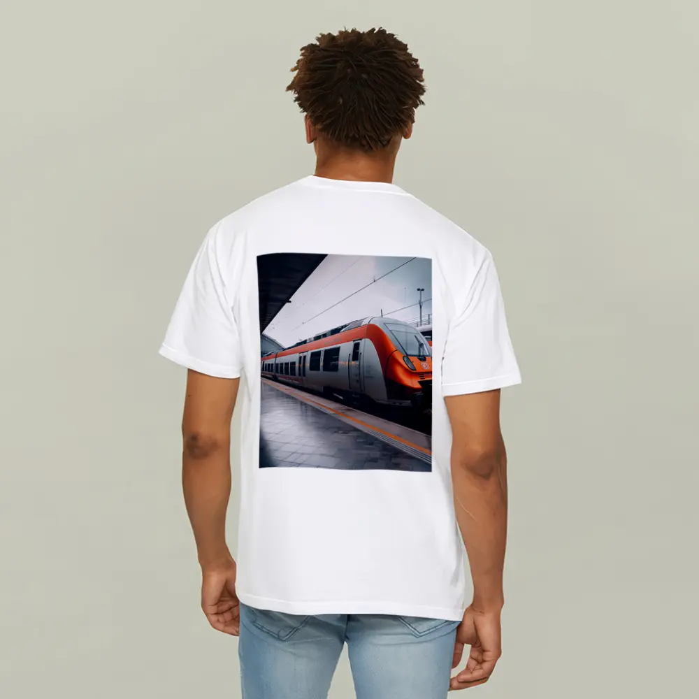 Orange DB Train Arriving At Rainy Station – T-Shirts