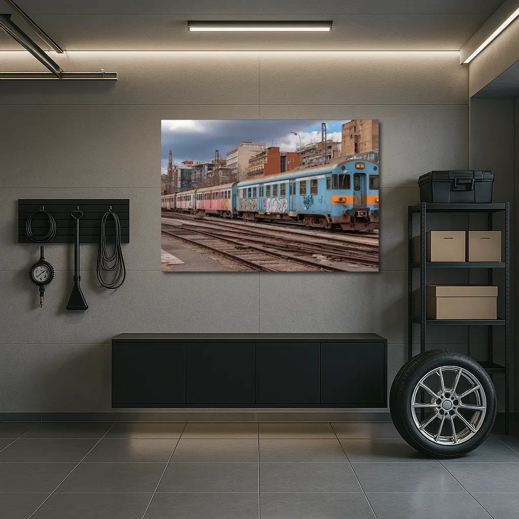 Blue Graffiti Train Urban City Background – Wall Art