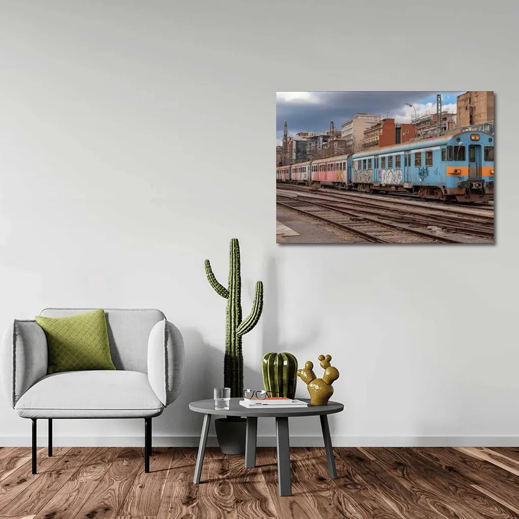 Blue Graffiti Train Urban City Background – Wall Art