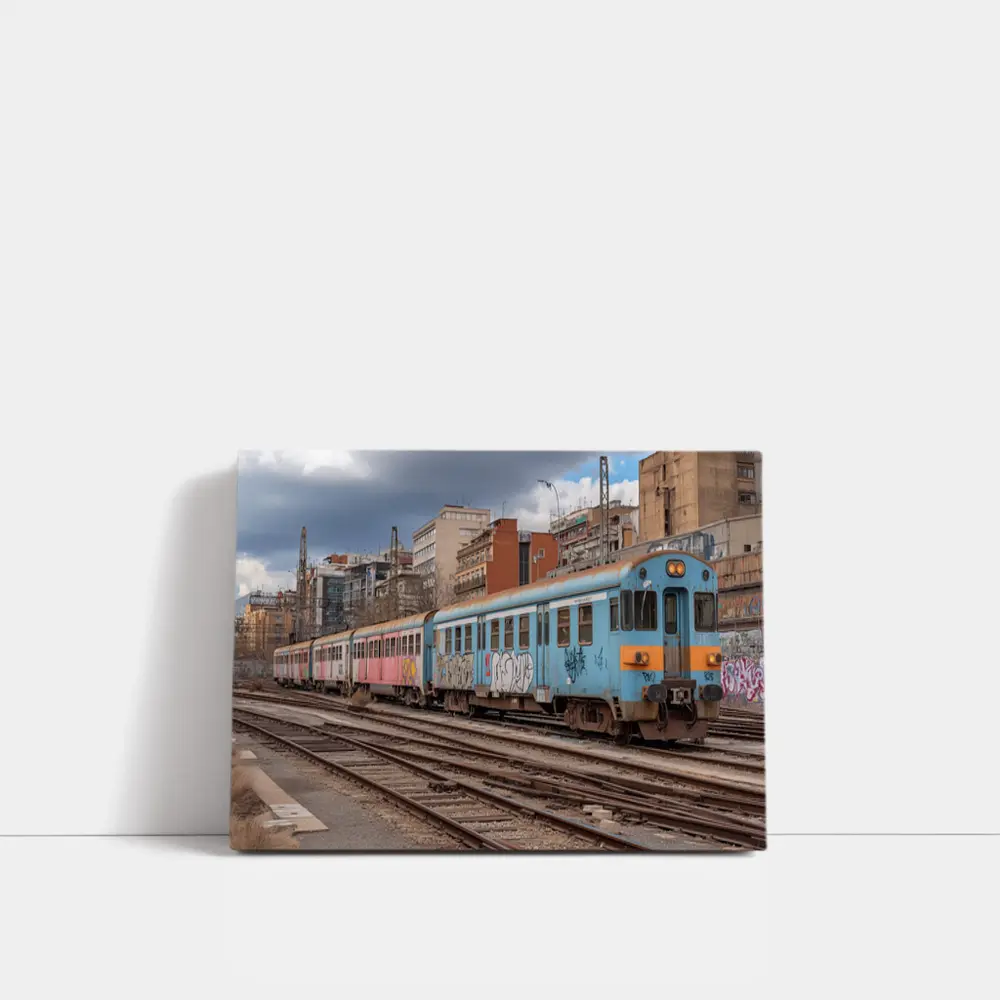 Blue Graffiti Train Urban City Background – Wall Art