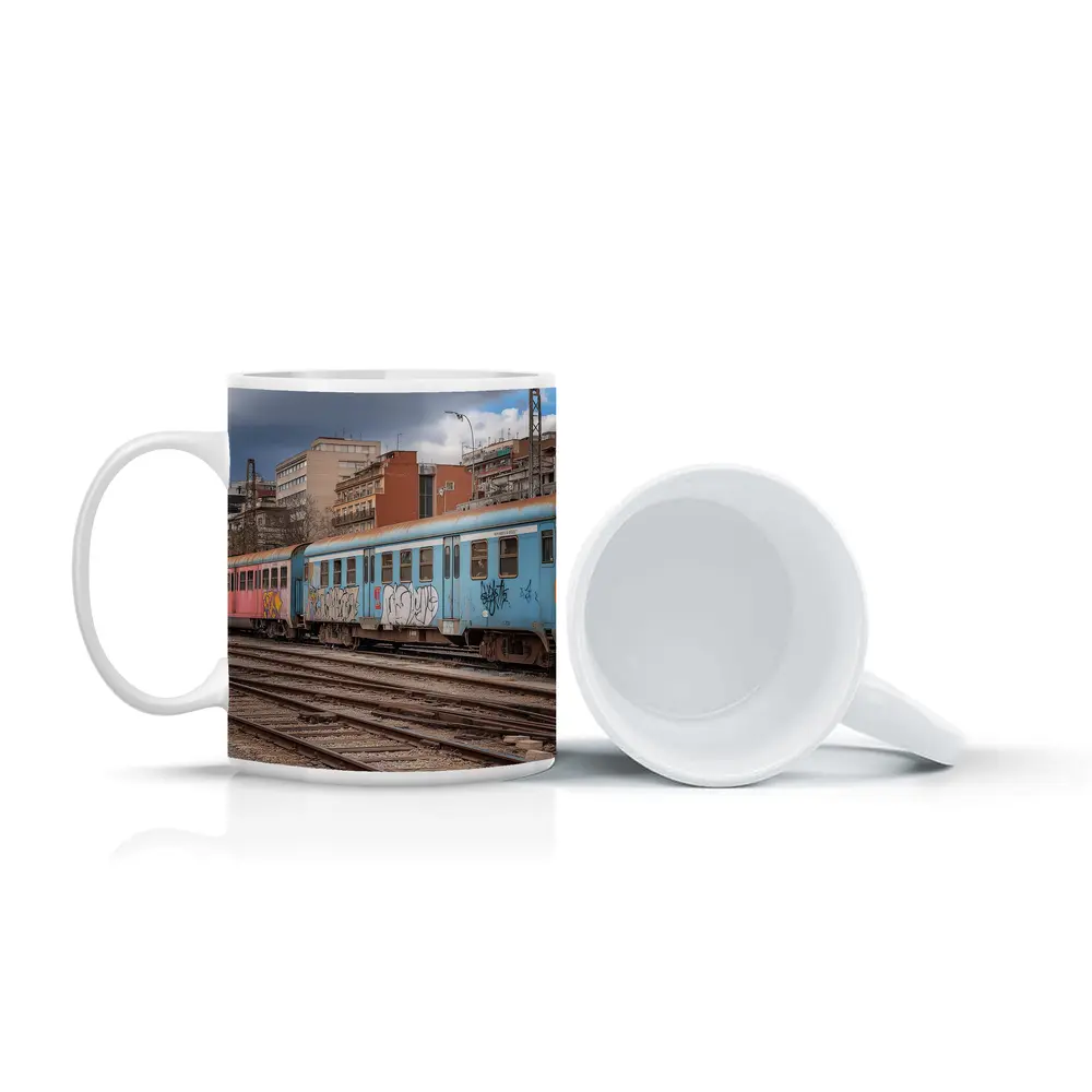 Blue Graffiti Train Urban City Background – Mugs