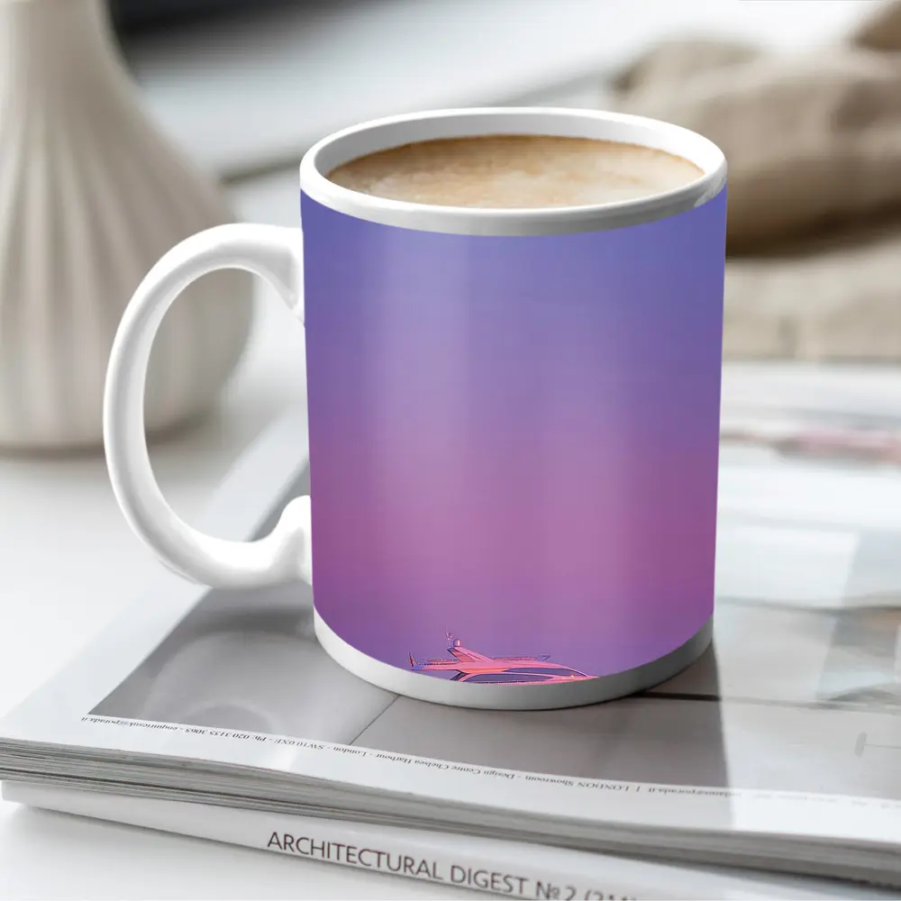 White Yacht Sailing Purple Sunset Ocean – Mugs