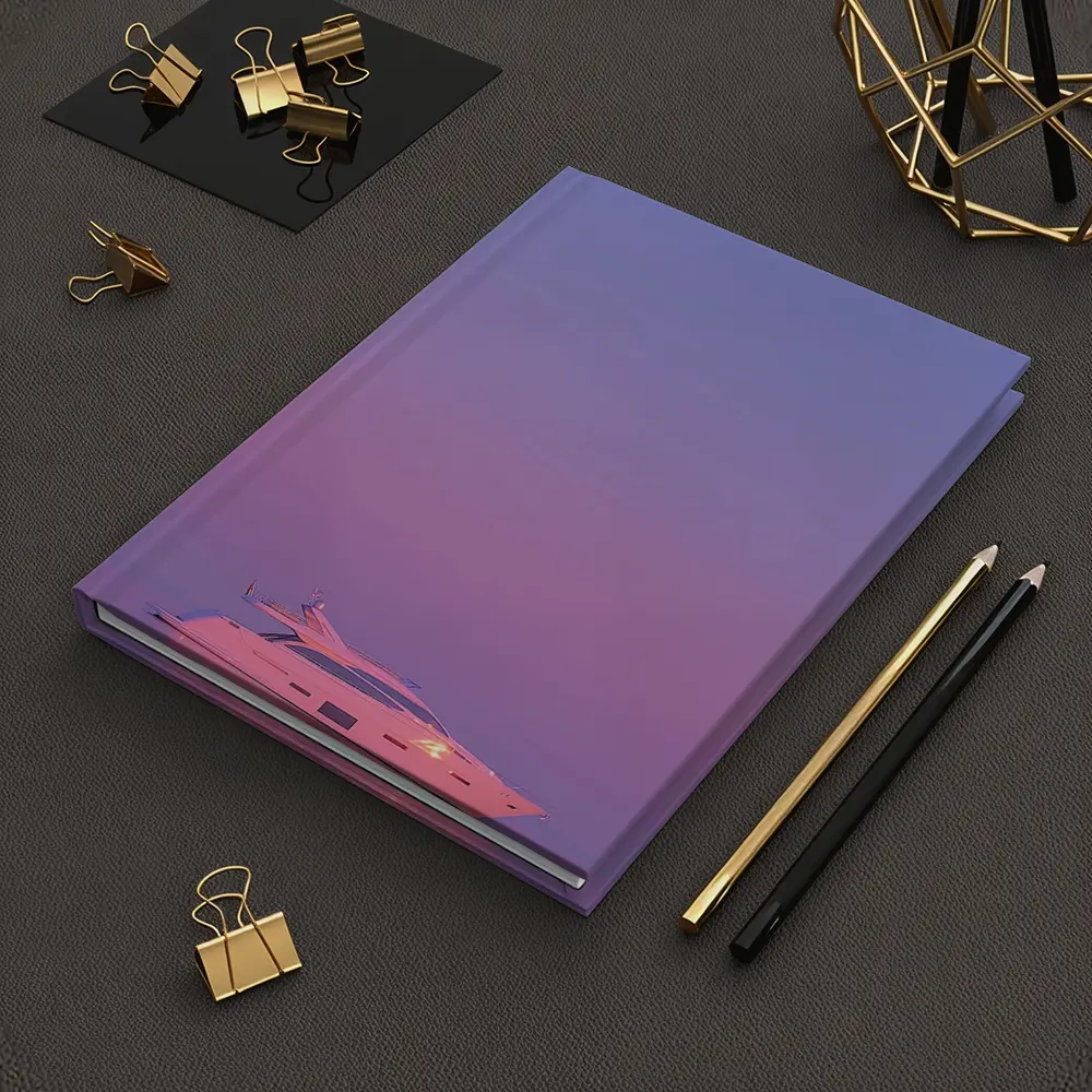 White Yacht Sailing Purple Sunset Ocean – Notebooks