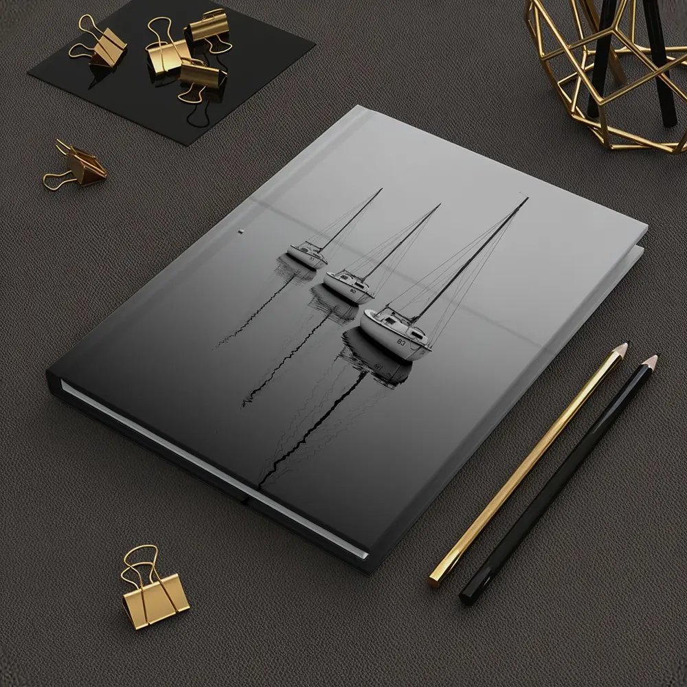 Three Sailboats Reflecting on Foggy Water – Notebooks