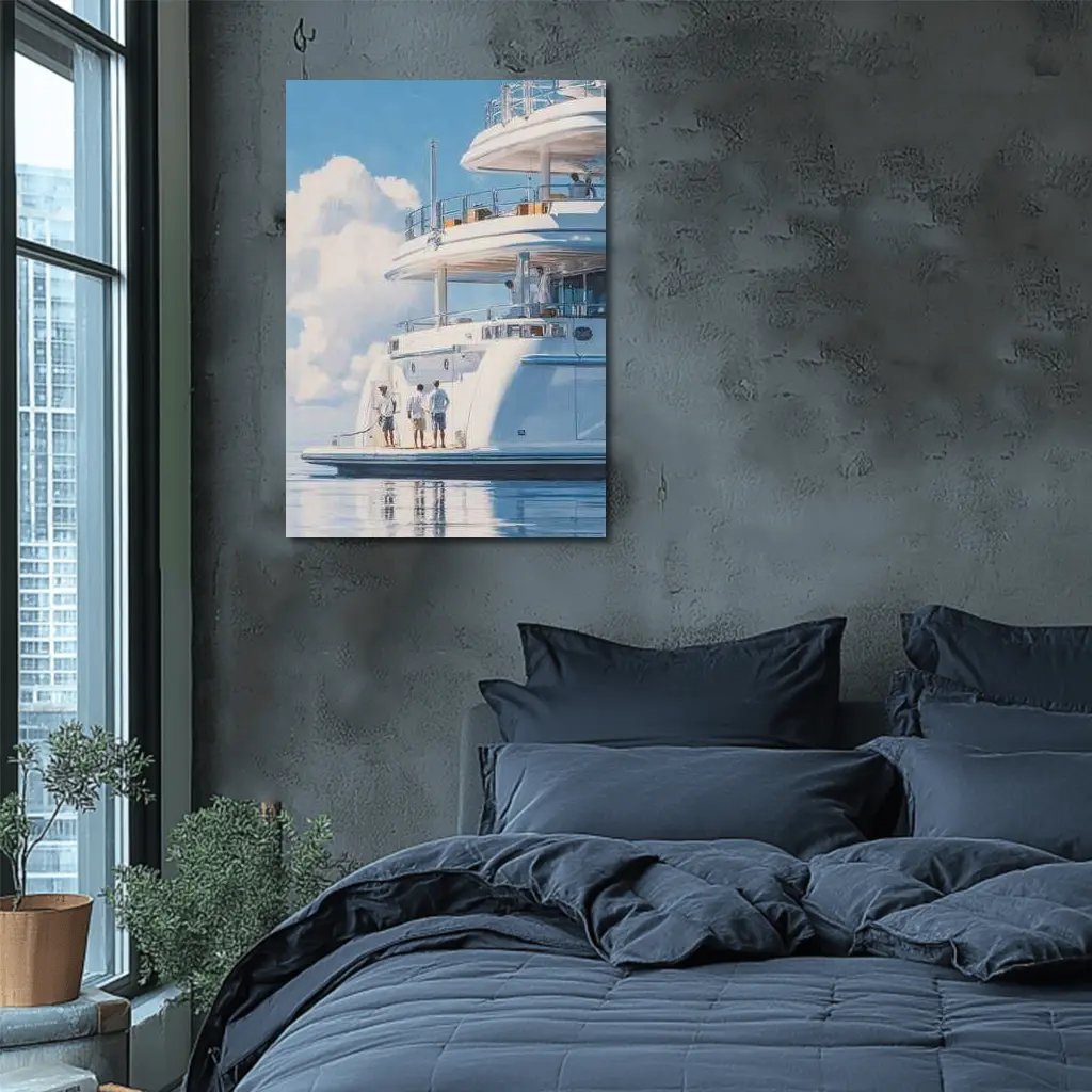 Luxury Superyacht Painting Blue Sky Ocean – Wall Art
