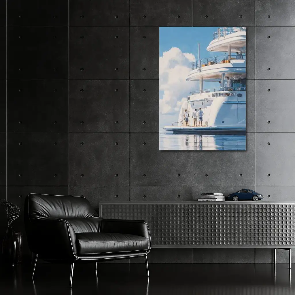 Luxury Superyacht Painting Blue Sky Ocean – Wall Art