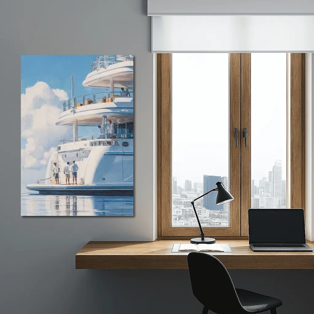 Luxury Superyacht Painting Blue Sky Ocean – Wall Art