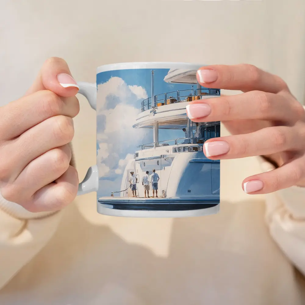 Luxury Superyacht Painting Blue Sky Ocean – Mugs