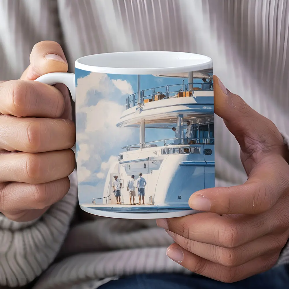 Luxury Superyacht Painting Blue Sky Ocean – Mugs