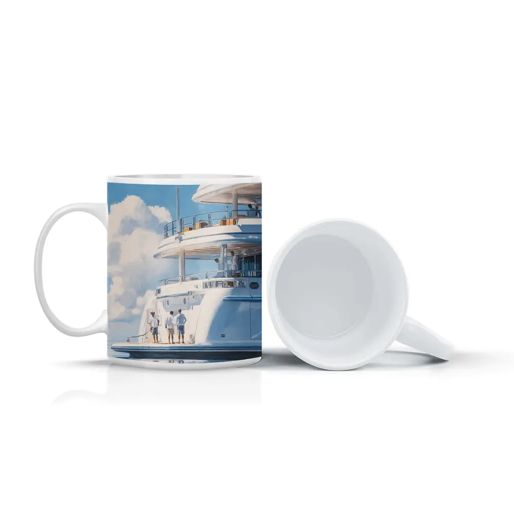 Luxury Superyacht Painting Blue Sky Ocean – Mugs