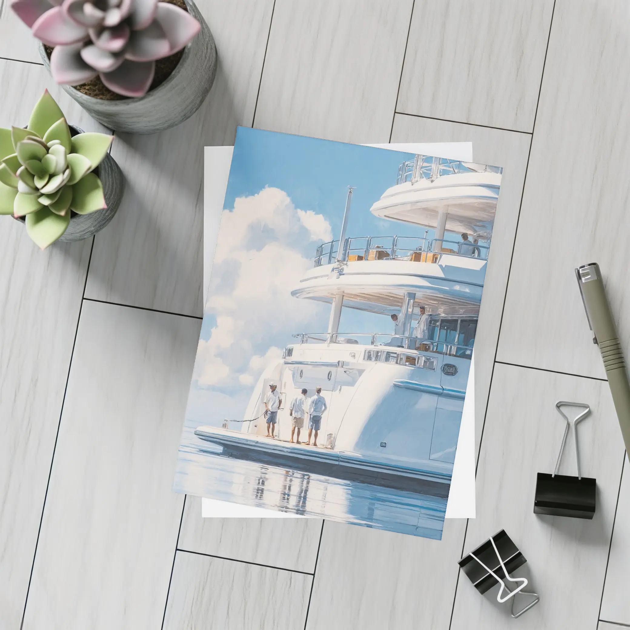 Luxury Superyacht Painting Blue Sky Ocean – Postcards