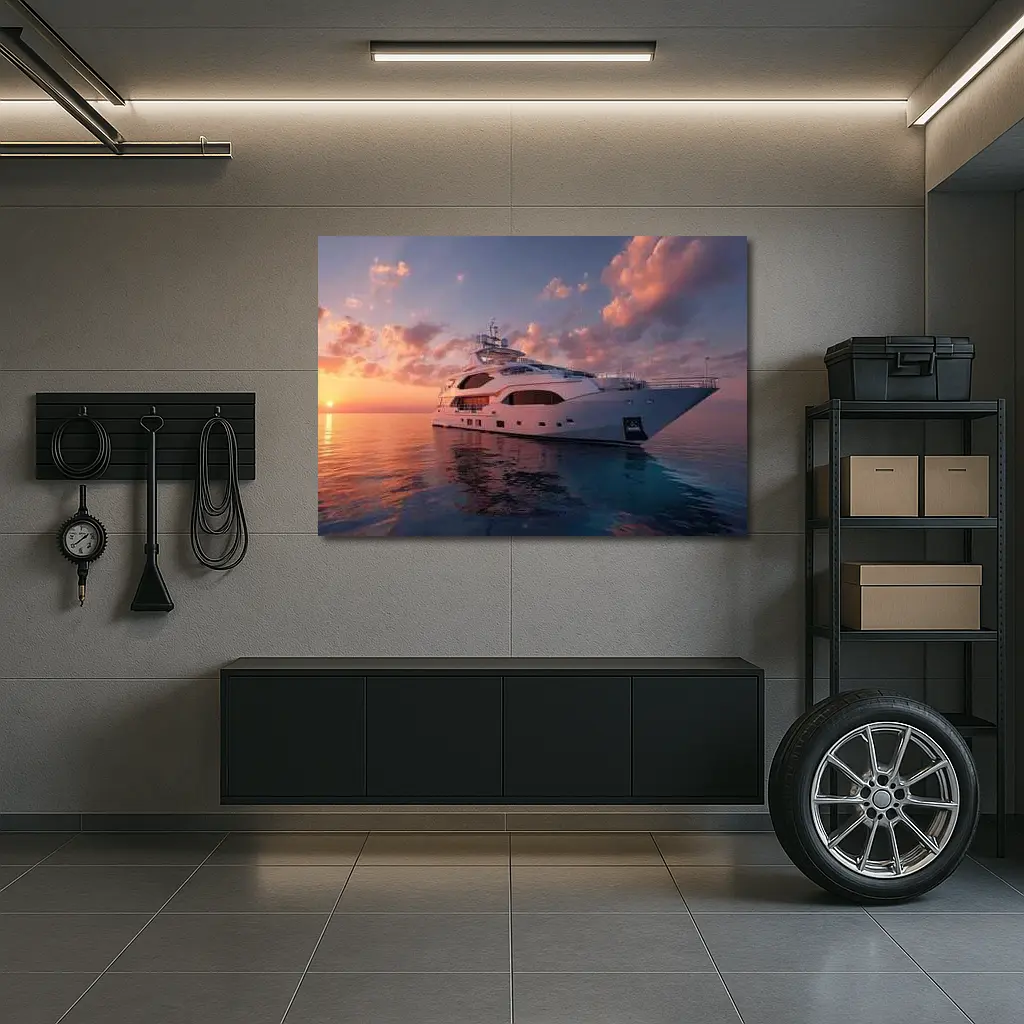Luxury Yacht Sailing At Warm Sunset – Wall Art