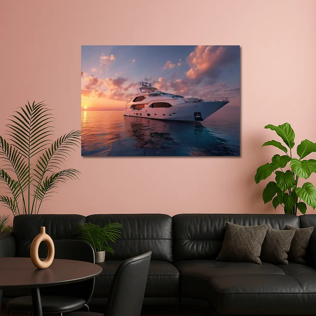 Luxury Yacht Sailing At Warm Sunset – Wall Art