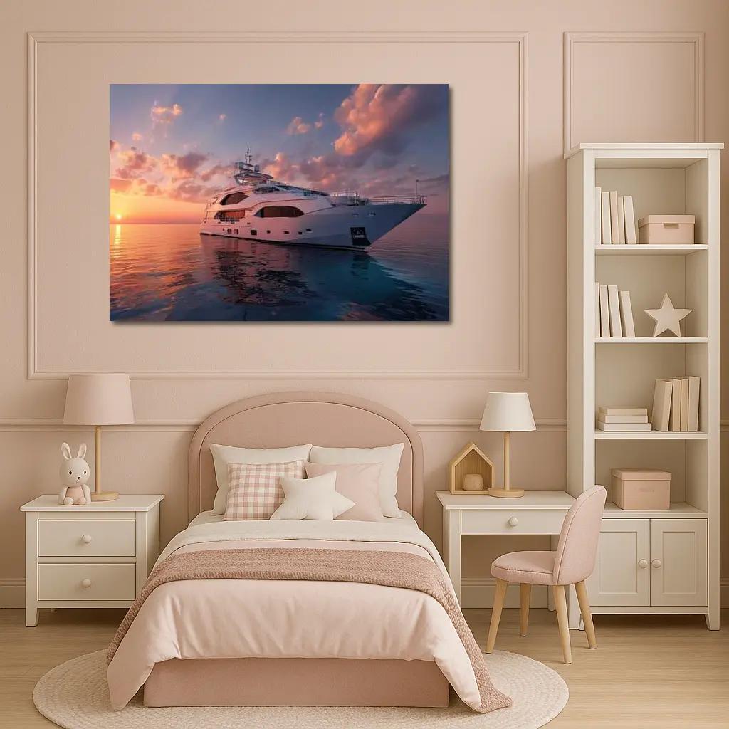 Luxury Yacht Sailing At Warm Sunset – Wall Art