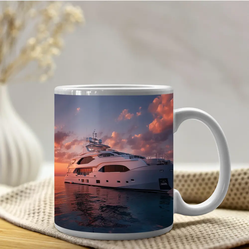 Luxury Yacht Sailing At Warm Sunset – Mugs