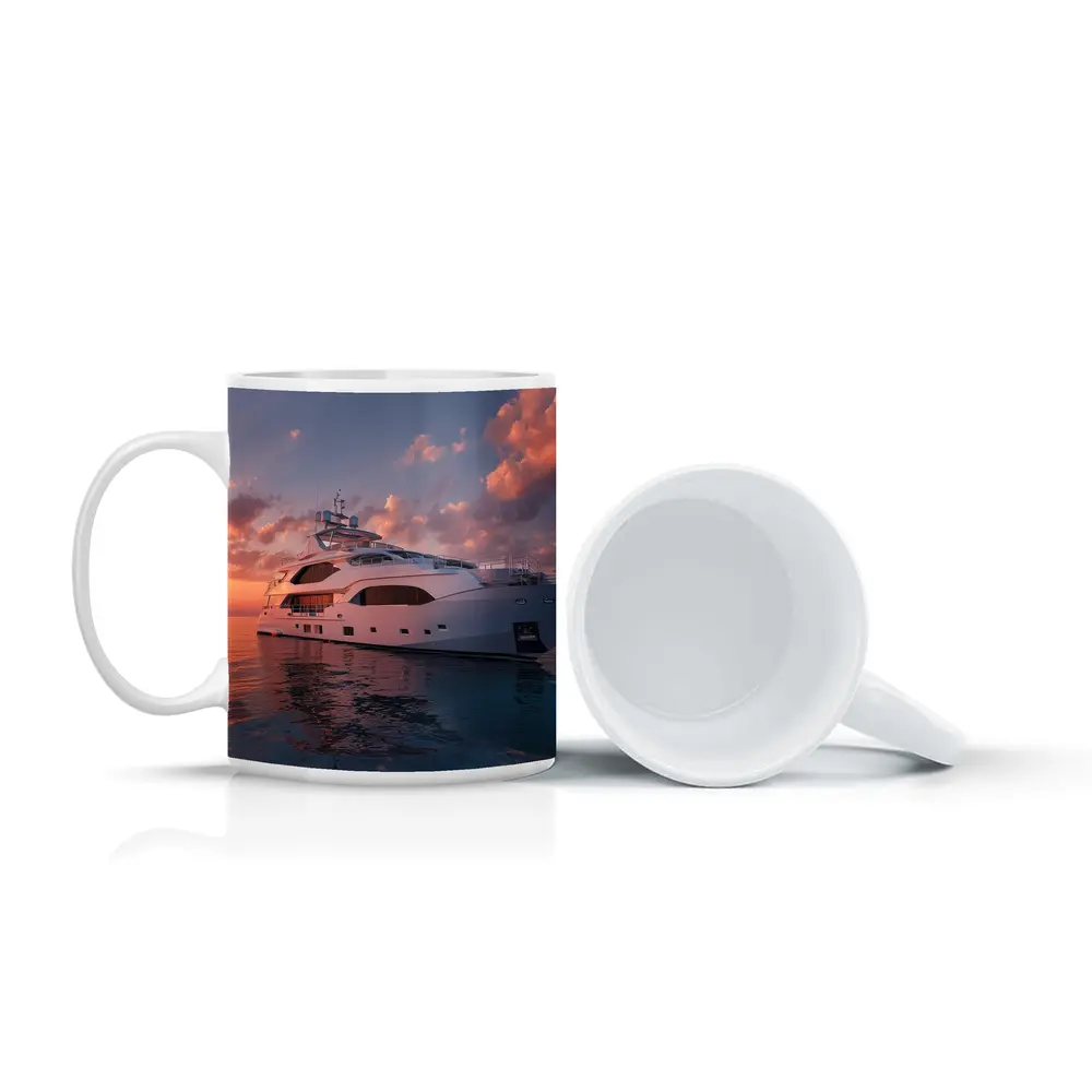 Luxury Yacht Sailing At Warm Sunset – Mugs