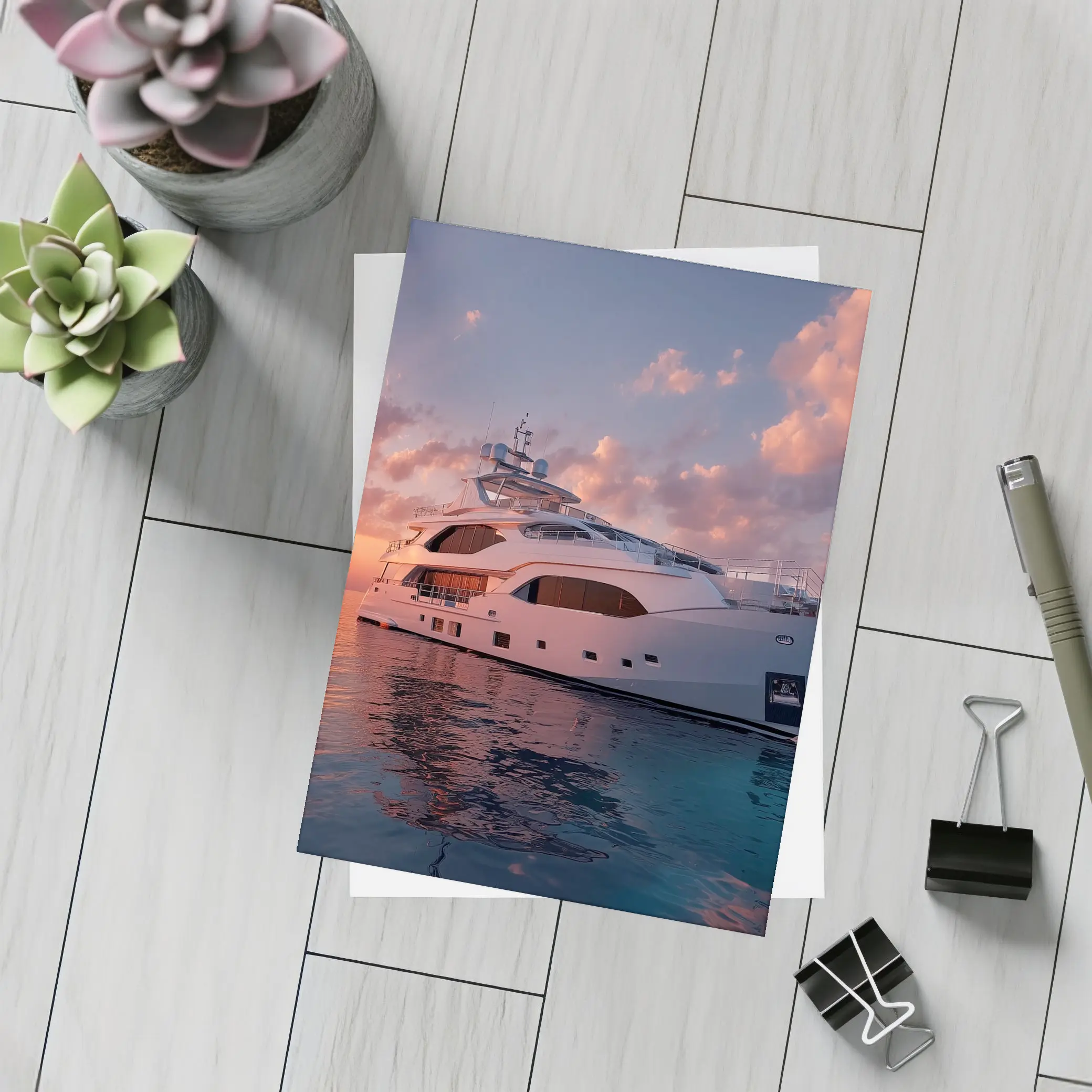 Luxury Yacht Sailing At Warm Sunset – Postcards