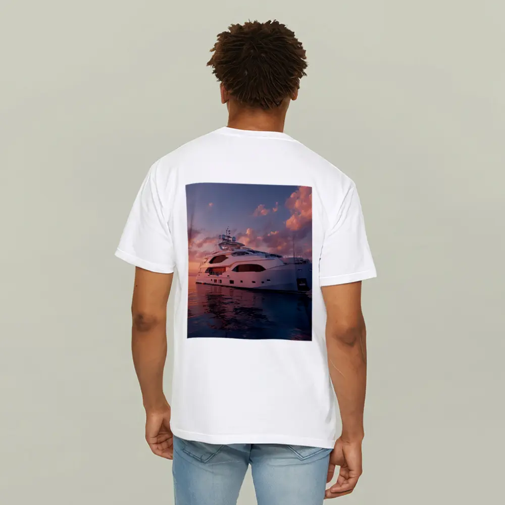 Luxury Yacht Sailing At Warm Sunset – T-Shirts