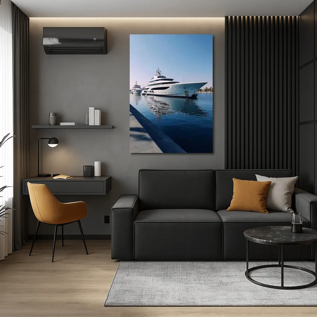 Luxury Superyacht Docked at Calm Marina – Wall Art