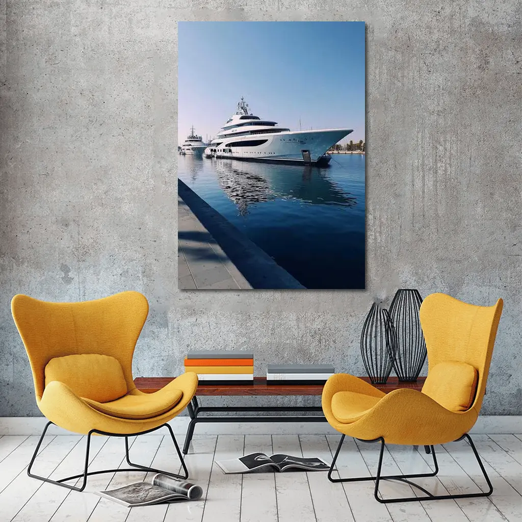 Luxury Superyacht Docked at Calm Marina – Wall Art