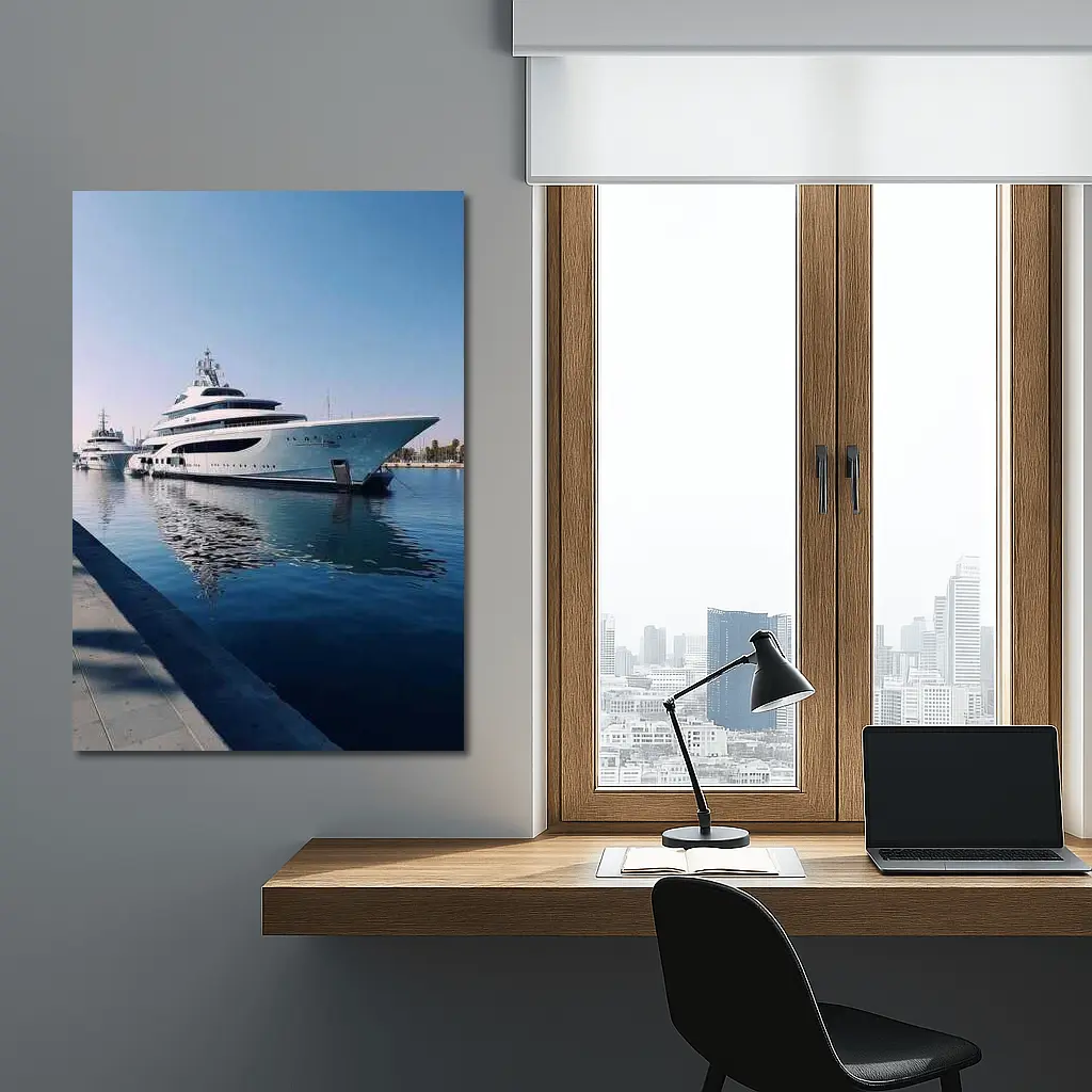 Luxury Superyacht Docked at Calm Marina – Wall Art