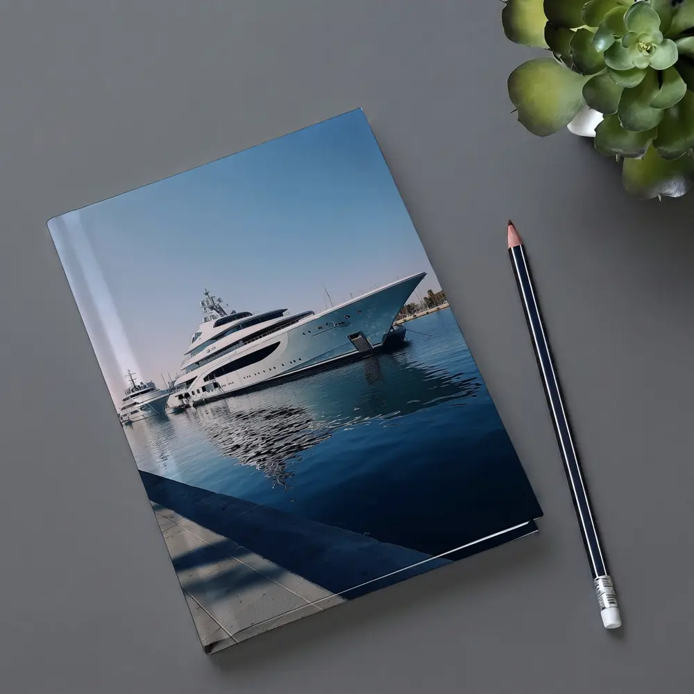 Luxury Superyacht Docked at Calm Marina – Notebooks