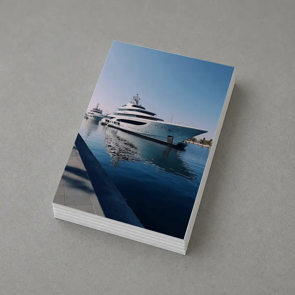 Luxury Superyacht Docked at Calm Marina – Postcards