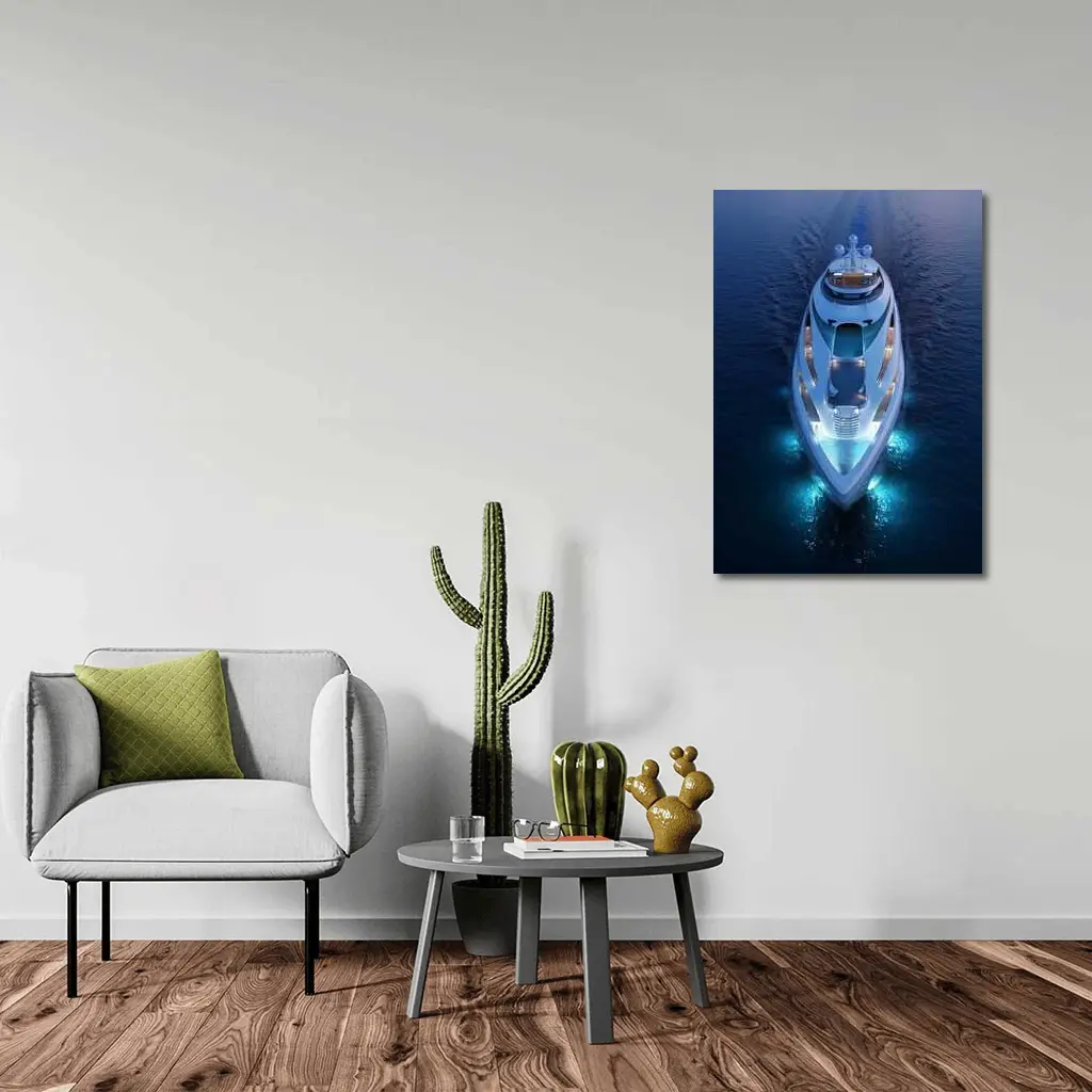 Luxury Superyacht Aerial View Dark Ocean – Wall Art
